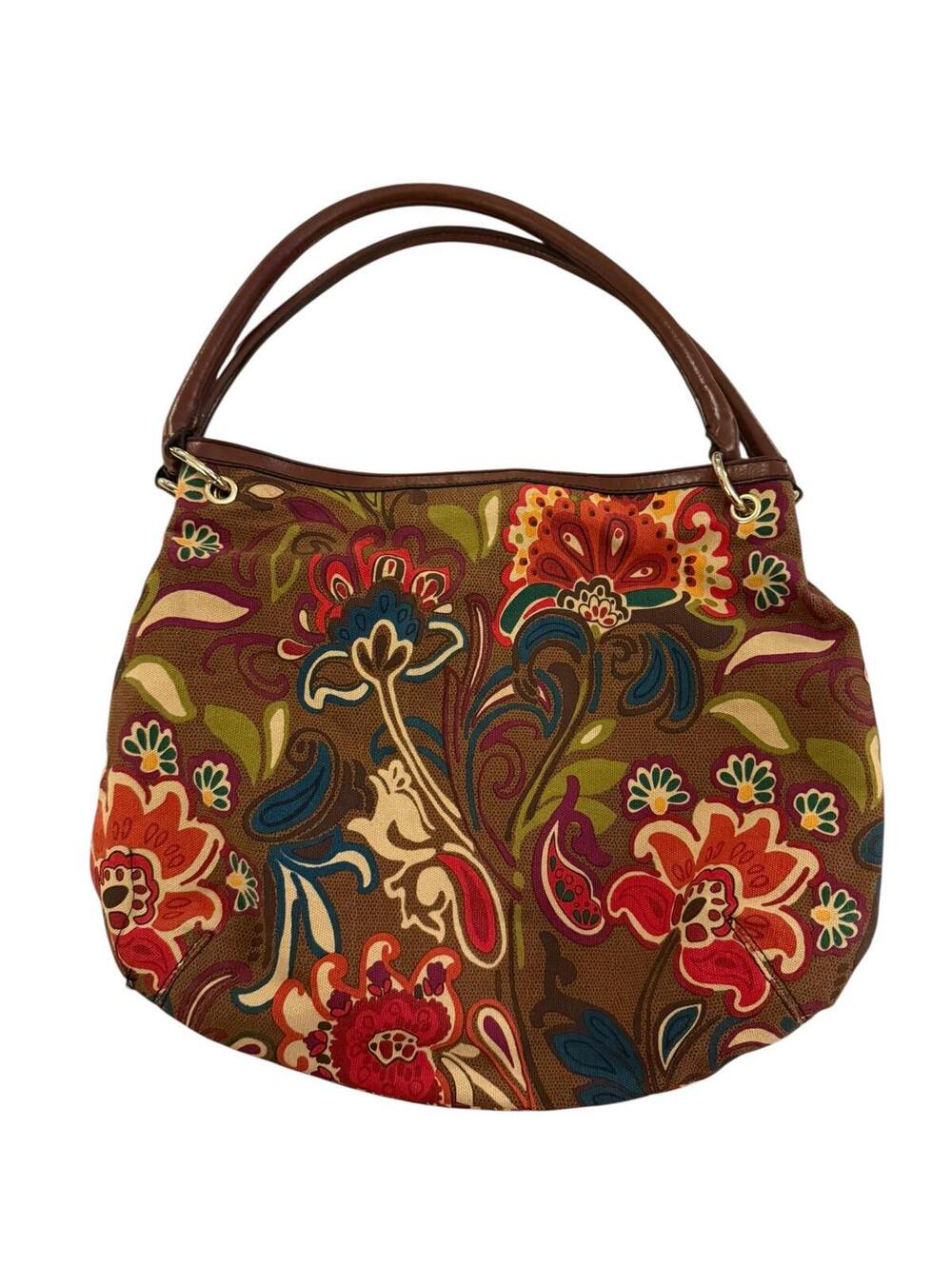 Relic Brown Floral Patterned Shoulder Bag with Leather Handles